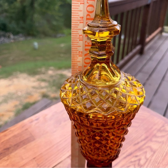 Ambient Amber Apothecary Style Tall VTG 1970s Decorative Dish With Lid Cover - Picture 2 of 6